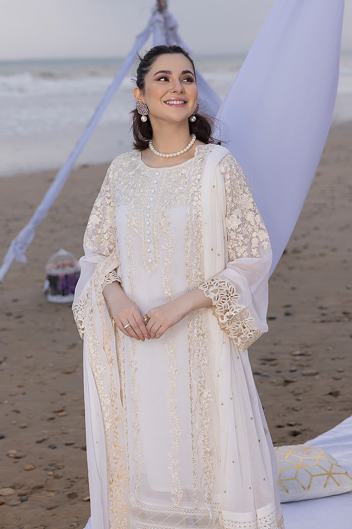 Luxe By Azure Stitched 3 Pc Embroidered Suit LA-103 Beach Shell - Wedding Collection D & M COLLECTION AND NIZAMI JEWELRY