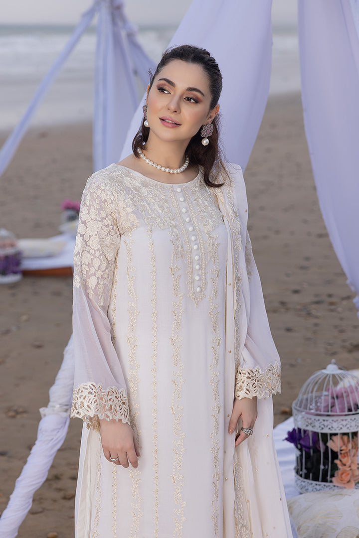 Luxe By Azure Stitched 3 Pc Embroidered Suit LA-103 Beach Shell - Wedding Collection D & M COLLECTION AND NIZAMI JEWELRY