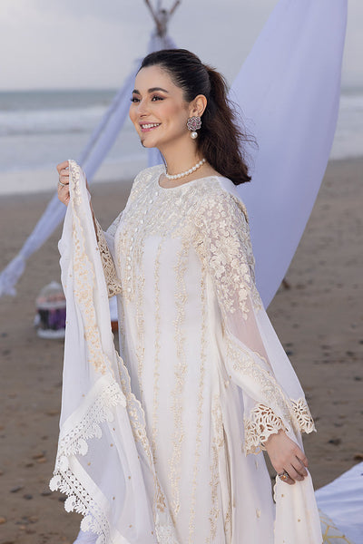 Luxe By Azure Stitched 3 Pc Embroidered Suit LA-103 Beach Shell - Wedding Collection D & M COLLECTION AND NIZAMI JEWELRY