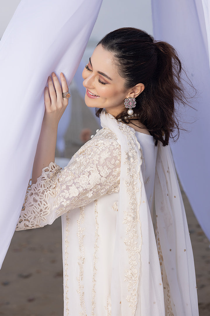 Luxe By Azure Stitched 3 Pc Embroidered Suit LA-103 Beach Shell - Wedding Collection D & M COLLECTION AND NIZAMI JEWELRY