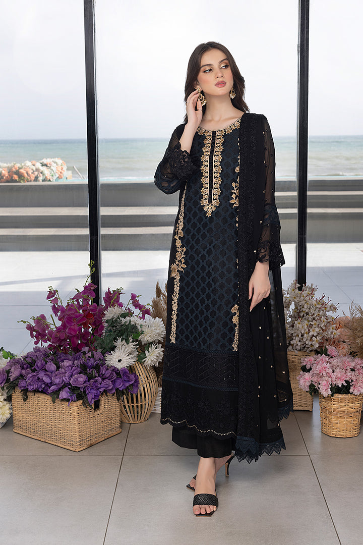 Luxe By Azure Stitched 3 Pc Embroidered Suit LA-104 Flint Fantasy - Wedding Collection D & M COLLECTION AND NIZAMI JEWELRY