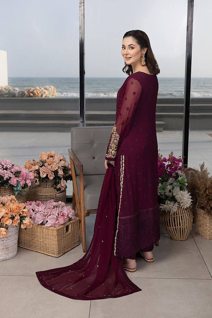 Luxe By Azure Stitched 3 Pc Embroidered Suit LA-106 Carnelian - Wedding Collection D & M COLLECTION AND NIZAMI JEWELRY