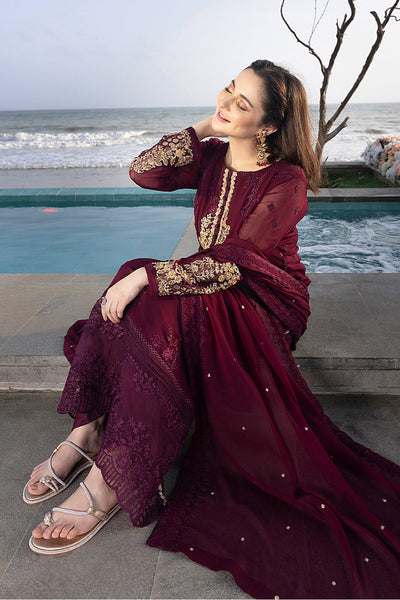 Luxe By Azure Stitched 3 Pc Embroidered Suit LA-106 Carnelian - Wedding Collection D & M COLLECTION AND NIZAMI JEWELRY