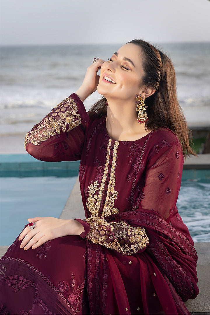 Luxe By Azure Stitched 3 Pc Embroidered Suit LA-106 Carnelian - Wedding Collection D & M COLLECTION AND NIZAMI JEWELRY