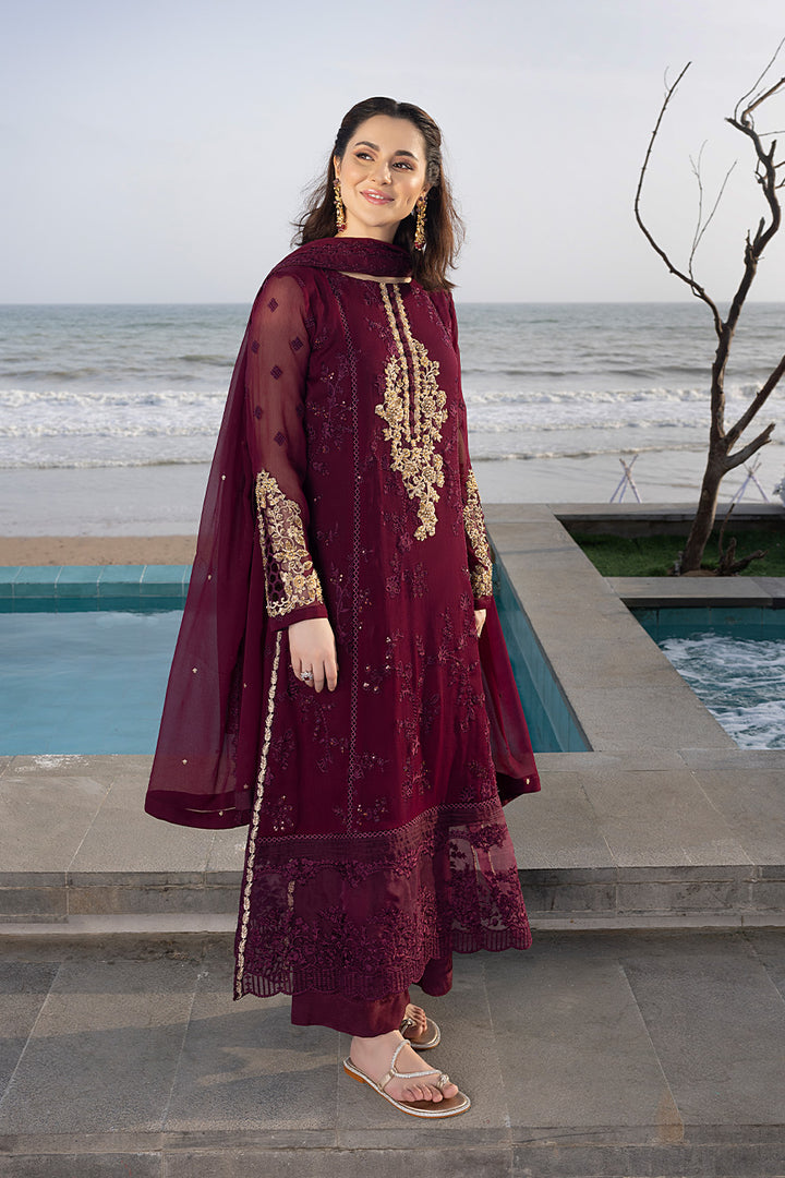 Luxe By Azure Stitched 3 Pc Embroidered Suit LA-106 Carnelian - Wedding Collection D & M COLLECTION AND NIZAMI JEWELRY