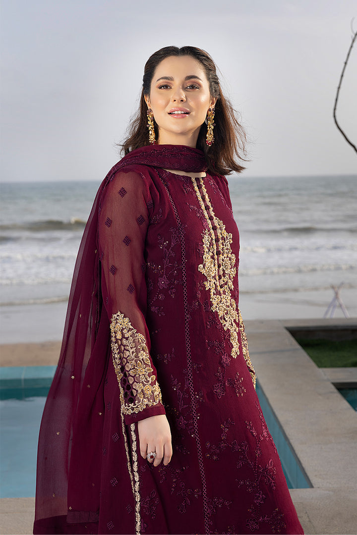 Luxe By Azure Stitched 3 Pc Embroidered Suit LA-106 Carnelian - Wedding Collection D & M COLLECTION AND NIZAMI JEWELRY