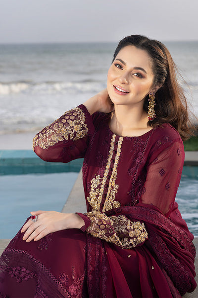 Luxe By Azure Stitched 3 Pc Embroidered Suit LA-106 Carnelian - Wedding Collection D & M COLLECTION AND NIZAMI JEWELRY