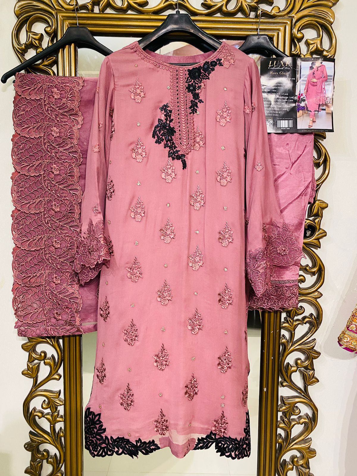 Luxe By Azure Stitched 3 Pc Embroidered Suit LA-108 Rosy Glaze - Wedding Collection D & M COLLECTION AND NIZAMI JEWELRY