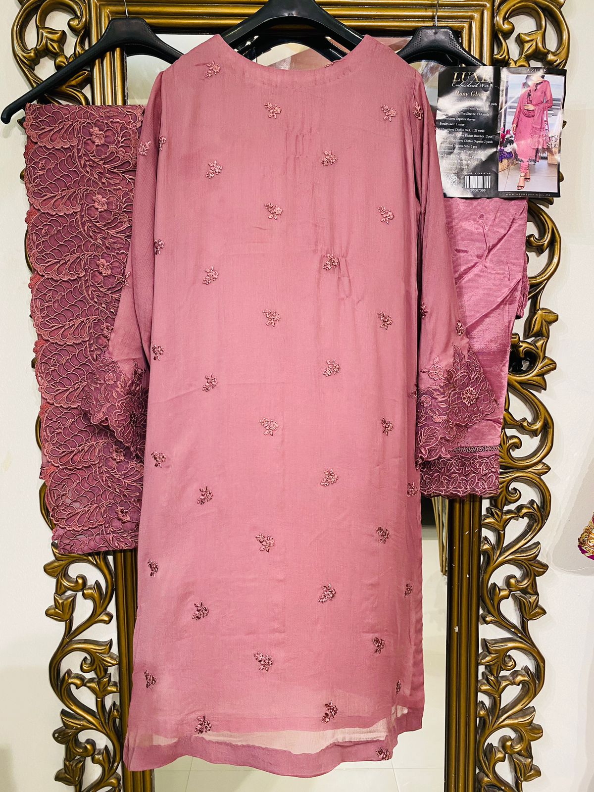 Luxe By Azure Stitched 3 Pc Embroidered Suit LA-108 Rosy Glaze - Wedding Collection D & M COLLECTION AND NIZAMI JEWELRY