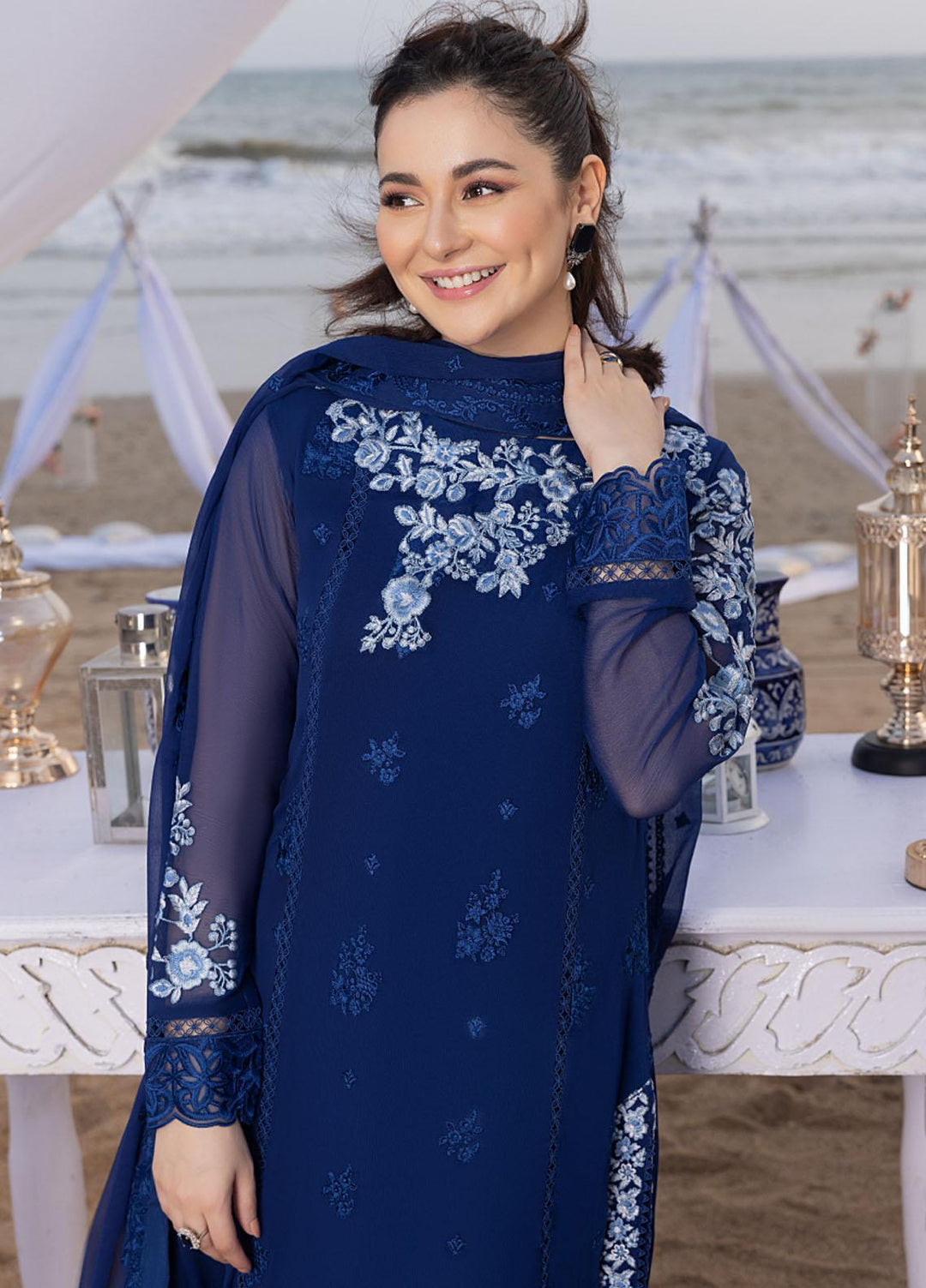 Luxe By Azure Unstitched 3 Piece Embroidered Suit LA-102 Sapphire
