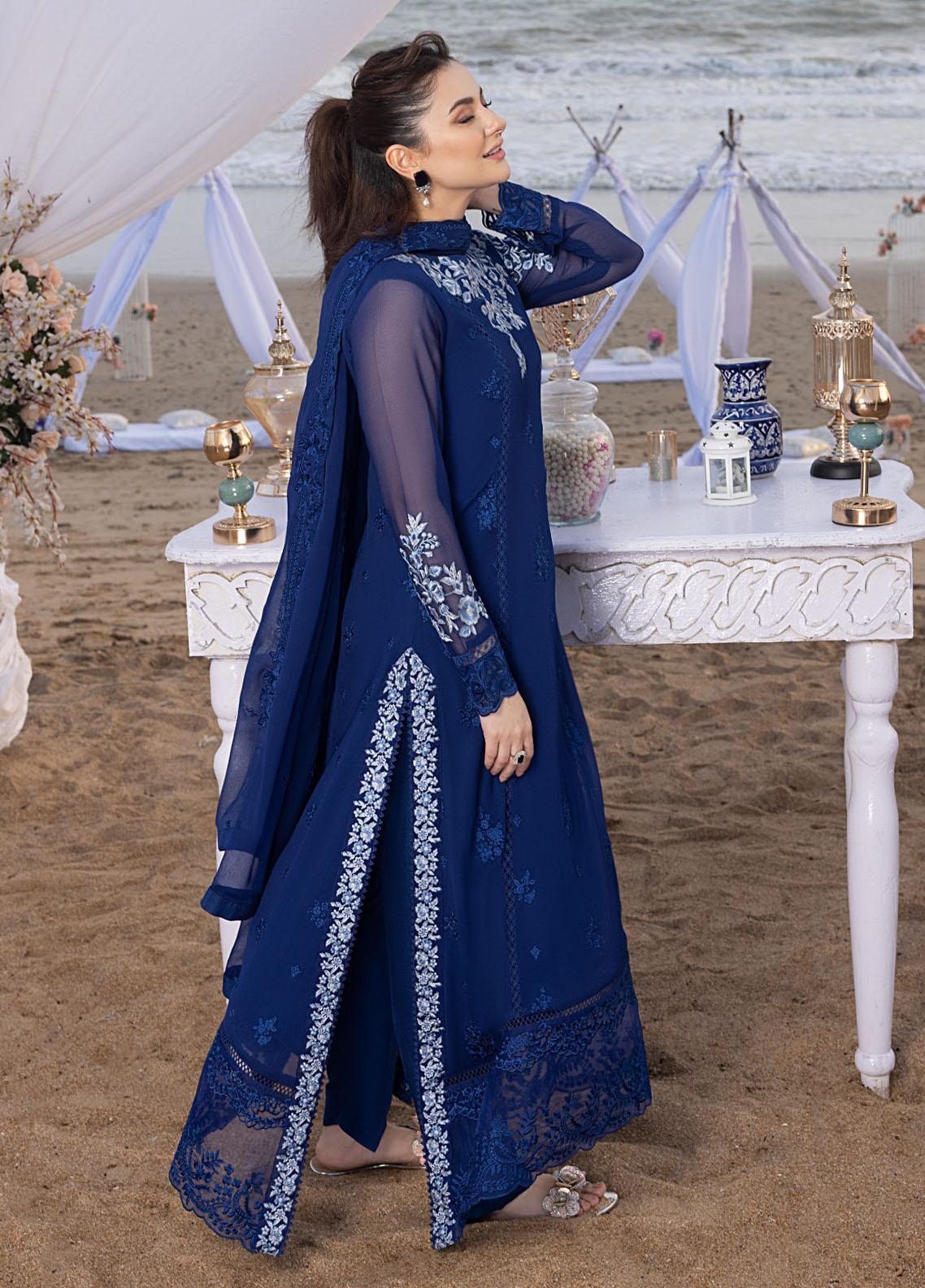 Luxe By Azure Unstitched 3 Piece Embroidered Suit LA-102 Sapphire Sun - Wedding Collection D & M COLLECTION AND NIZAMI JEWELRY