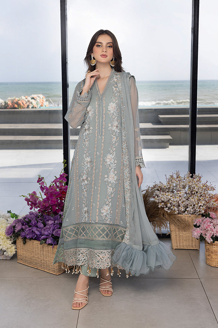Luxe By Azure Unstitched 3 Piece Embroidered Suit LA-107 Floral Fringe - Wedding Collection D & M COLLECTION AND NIZAMI JEWELRY