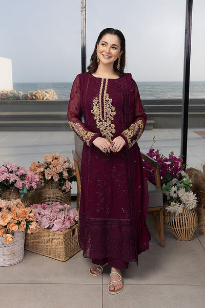 Luxe By Azure Unstitched 3 Pc Embroidered Suit LA-106 Carnelian - Wedding Collection