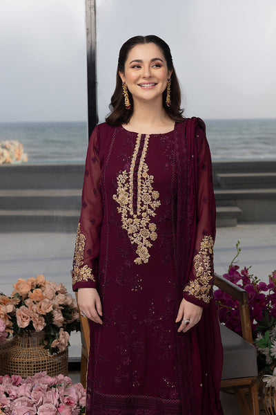 Luxe By Azure Unstitched 3 Pc Embroidered Suit LA-106 Carnelian - Wedding Collection