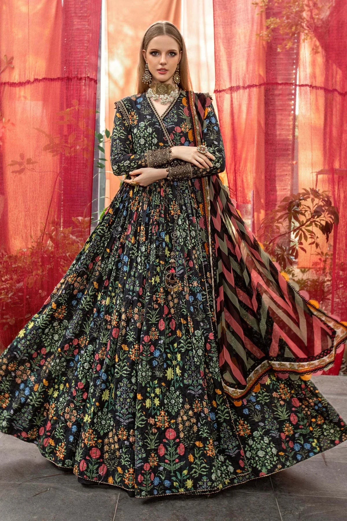 M.Prints By Maria B Stitched 3 Pc Embroidered Lawn Suit - MPT-08-B - Summer Eid Collection D & M COLLECTION AND NIZAMI JEWELRY