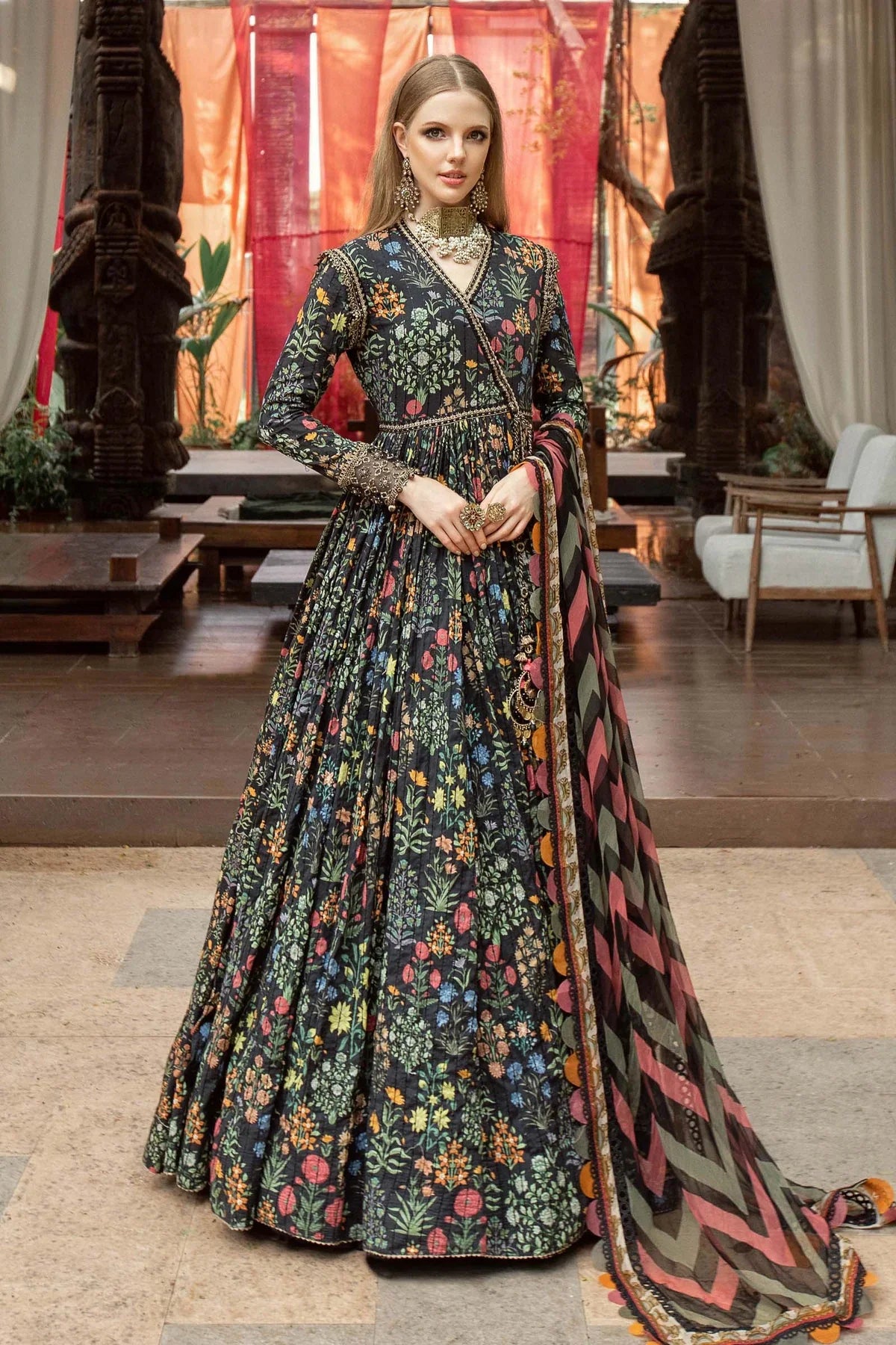 M.Prints By Maria B Stitched 3 Pc Embroidered Lawn Suit - MPT-08-B - Summer Eid Collection D & M COLLECTION AND NIZAMI JEWELRY