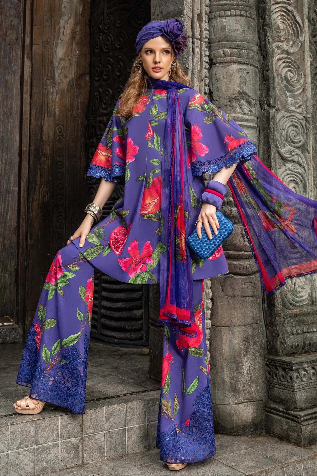 M.Prints By Maria B Unstitched 3 Piece Embroidered Lawn Suit - MPT-03-B - Summer Eid Collection D & M COLLECTION AND NIZAMI JEWELRY