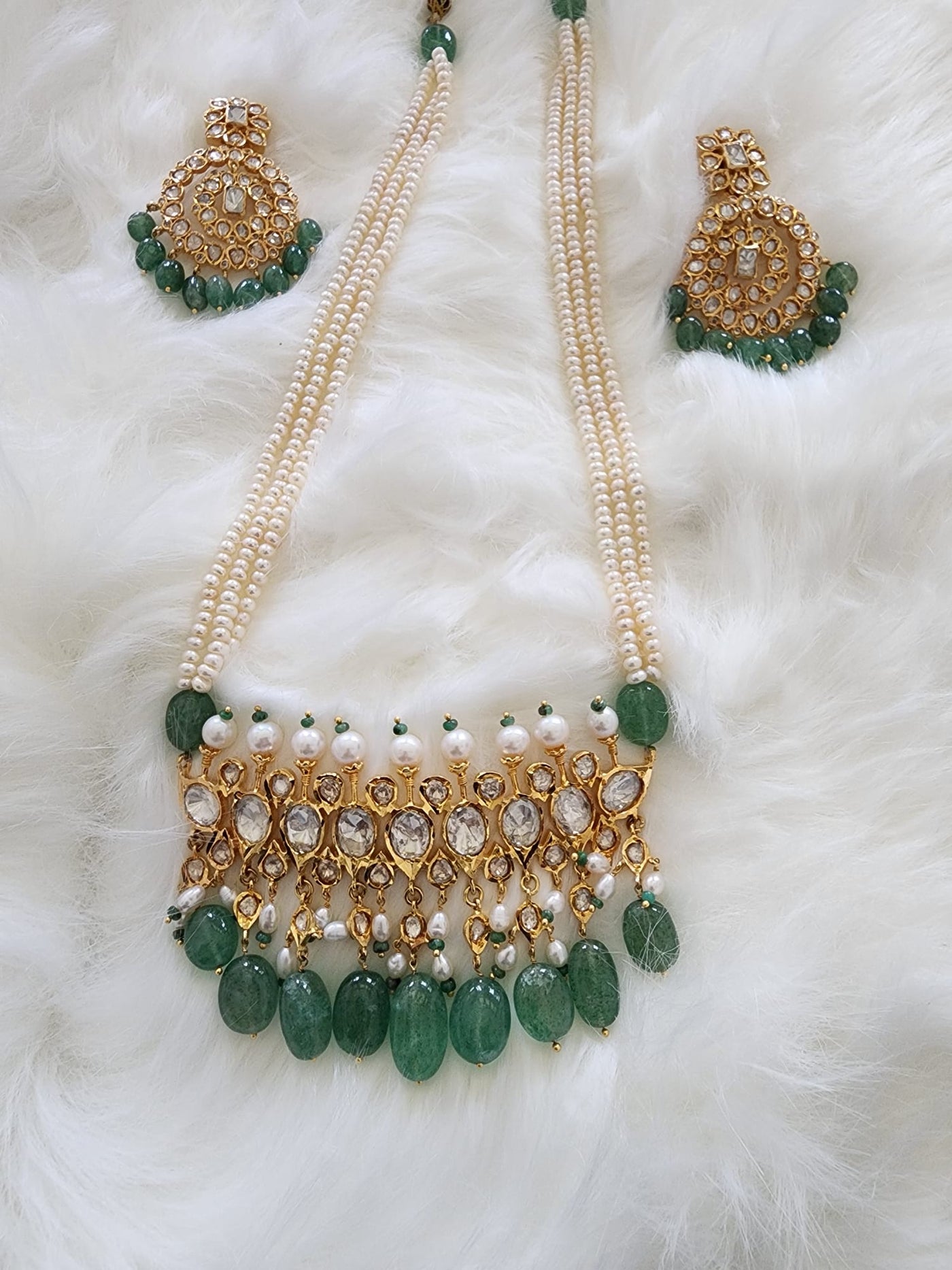 Made on 6 Carat Gold Real Emerald, Mozinite Stone, Uncut Polki and Real Water Pearls S-06 D & M COLLECTION AND NIZAMI JEWELRY