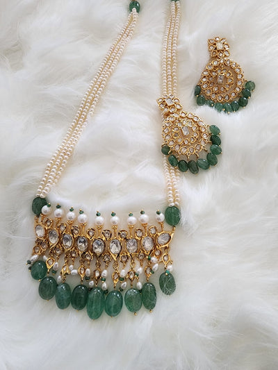 Made on 6 Carat Gold Real Emerald, Mozinite Stone, Uncut Polki and Real Water Pearls S-06 D & M COLLECTION AND NIZAMI JEWELRY