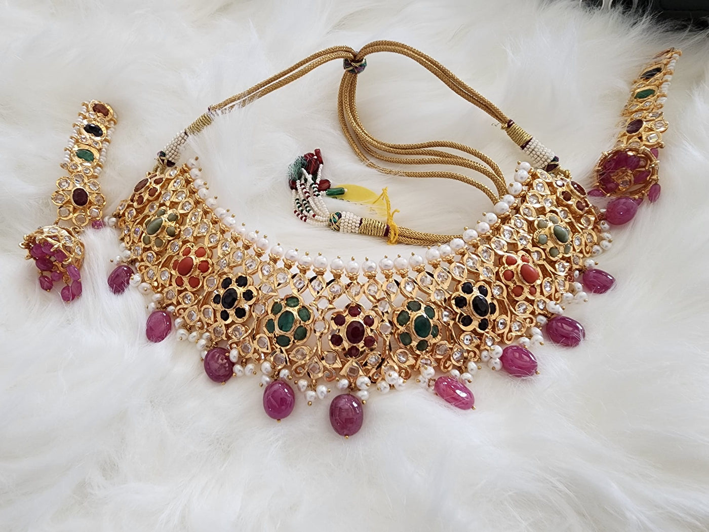 Made on 6 Carat Gold Uncut Polki , Real Nauratan, Real Pearls & Real Ruby S-03 D & M COLLECTION AND NIZAMI JEWELRY