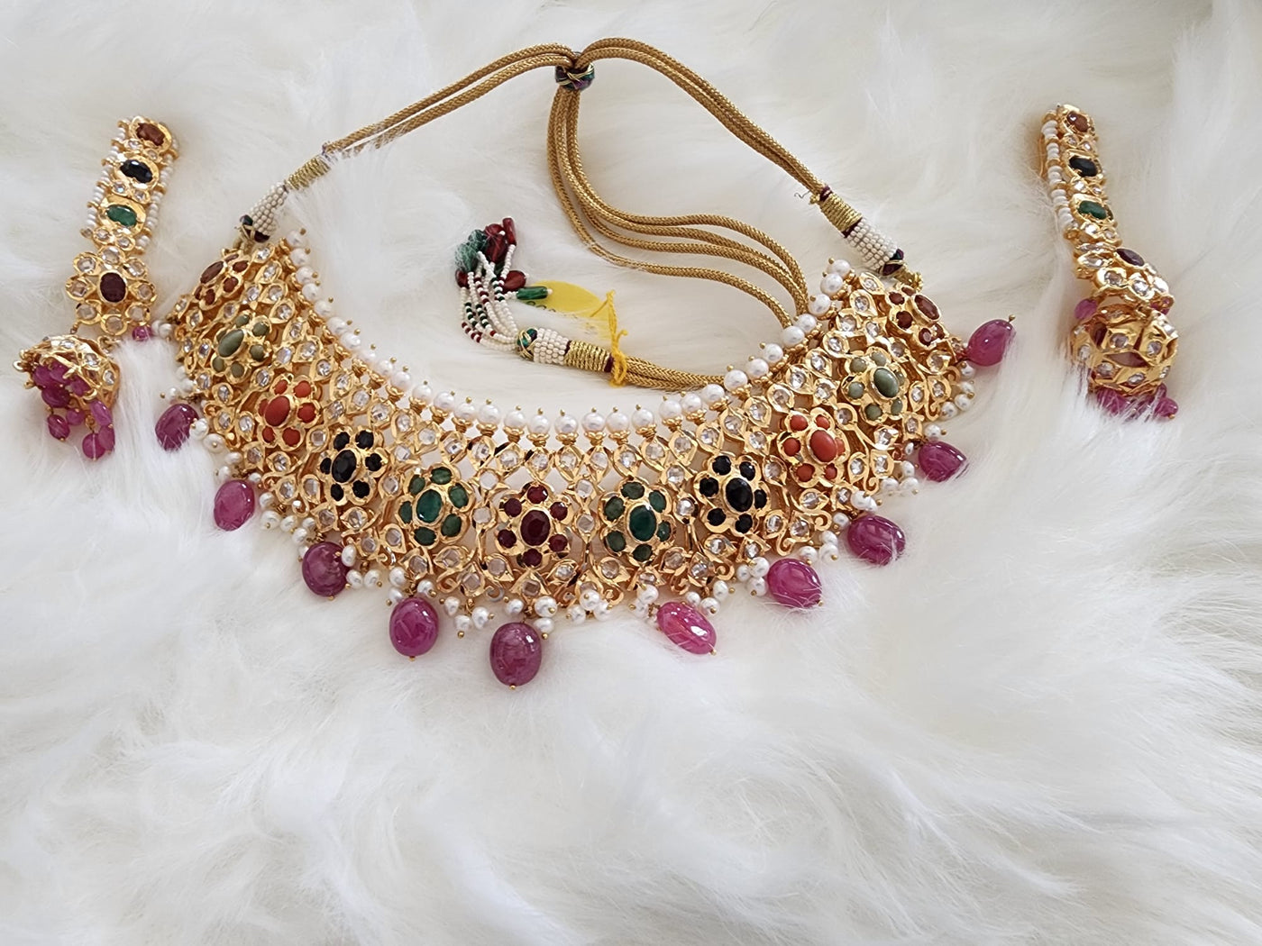 Made on 6 Carat Gold Uncut Polki , Real Nauratan, Real Pearls & Real Ruby S-03 D & M COLLECTION AND NIZAMI JEWELRY