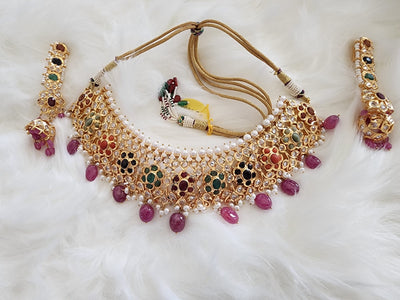 Made on 6 Carat Gold Uncut Polki , Real Nauratan, Real Pearls & Real Ruby S-03 D & M COLLECTION AND NIZAMI JEWELRY