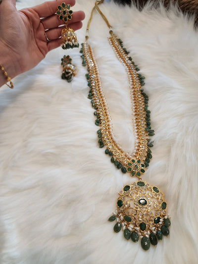 Mango Haar Made on 6 Carat Gold Real Emerald and Real Water Pearls & Polki S-12 D & M COLLECTION AND NIZAMI JEWELRY