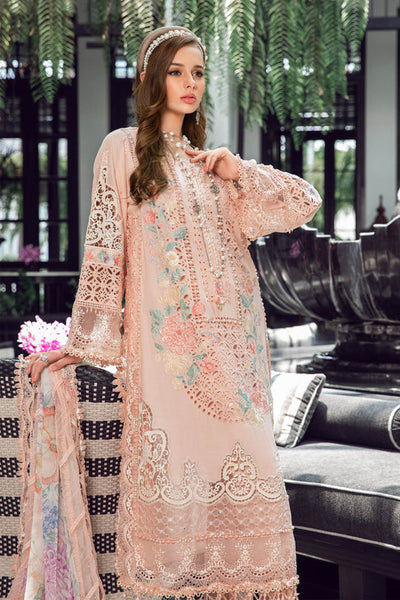 Maria B Luxury Eid Lawn Stitched 3 Piece Embroidered Suit EL-23-07-Peach - Luxury Summer Collection D & M COLLECTION AND NIZAMI JEWELRY