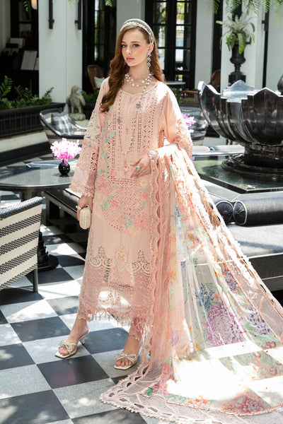 Maria B Luxury Eid Lawn Stitched 3 Piece Embroidered Suit EL-23-07-Peach - Luxury Summer Collection D & M COLLECTION AND NIZAMI JEWELRY