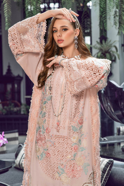 Maria B Luxury Eid Lawn Stitched 3 Piece Embroidered Suit EL-23-07-Peach - Luxury Summer Collection D & M COLLECTION AND NIZAMI JEWELRY