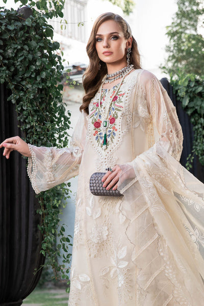 Maria B Luxury Eid Lawn Unstitched 3 Piece Embroidered Suit EL-23-01-Cream - Luxury Summer Collection D & M COLLECTION AND NIZAMI JEWELRY