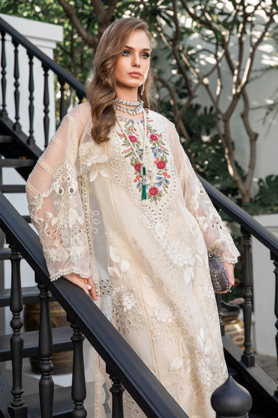 Maria B Luxury Eid Lawn Unstitched 3 Piece Embroidered Suit EL-23-01-Cream - Luxury Summer Collection D & M COLLECTION AND NIZAMI JEWELRY