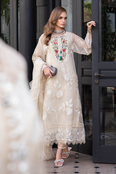 Maria B Luxury Eid Lawn Unstitched 3 Piece Embroidered Suit EL-23-01-Cream - Luxury Summer Collection D & M COLLECTION AND NIZAMI JEWELRY