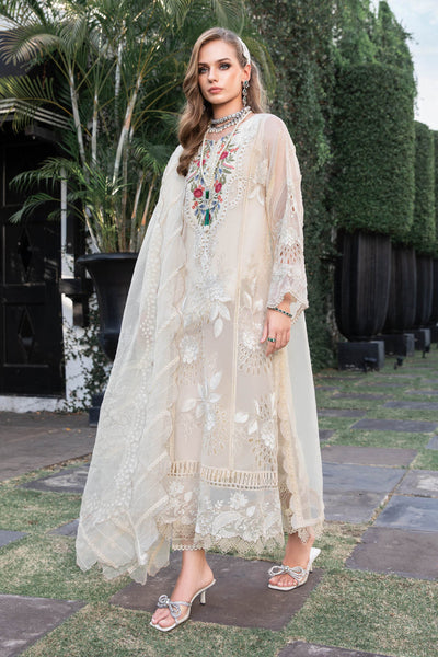 Maria B Luxury Eid Lawn Unstitched 3 Piece Embroidered Suit EL-23-01-Cream - Luxury Summer Collection D & M COLLECTION AND NIZAMI JEWELRY