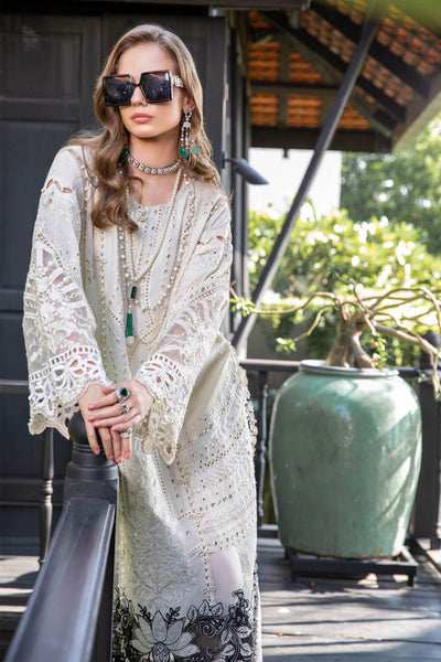 Maria B Luxury Eid Lawn Unstitched 3 Piece Embroidered Suit EL-23-02-Off White - Luxury Summer Collection D & M COLLECTION AND NIZAMI JEWELRY