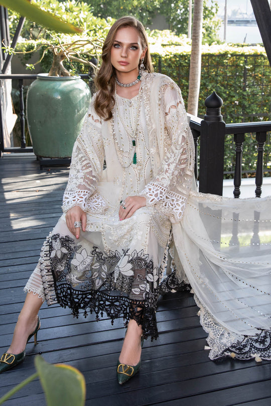 Maria B Luxury Eid Lawn Unstitched 3 Piece Embroidered Suit EL-23-02-Off White - Luxury Summer Collection D & M COLLECTION AND NIZAMI JEWELRY