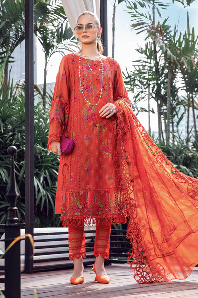 Maria B Luxury Eid Lawn Unstitched 3 Piece Embroidered Suit EL-23-03-Brunt Orange - Luxury Summer Collection D & M COLLECTION AND NIZAMI JEWELRY