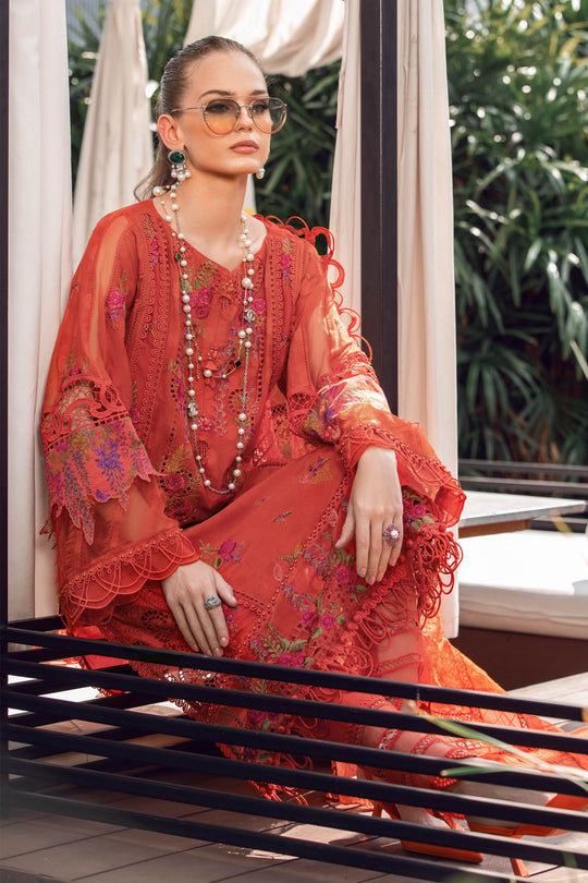 Maria B Luxury Eid Lawn Unstitched 3 Piece Embroidered Suit EL-23-03-Brunt Orange - Luxury Summer Collection D & M COLLECTION AND NIZAMI JEWELRY