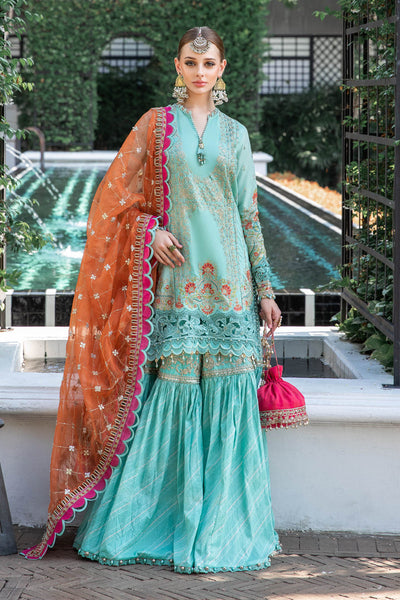 Maria B Luxury Eid Lawn Unstitched 3 Piece Embroidered Suit EL-23-05-Sea Green - Luxury Summer Collection D & M COLLECTION AND NIZAMI JEWELRY