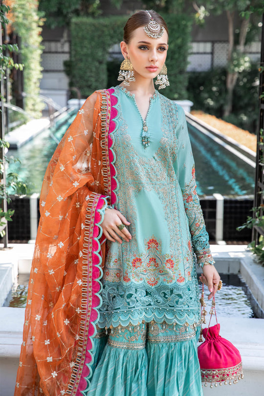 Maria B Luxury Eid Lawn Unstitched 3 Piece Embroidered Suit EL-23-05-Sea Green - Luxury Summer Collection D & M COLLECTION AND NIZAMI JEWELRY