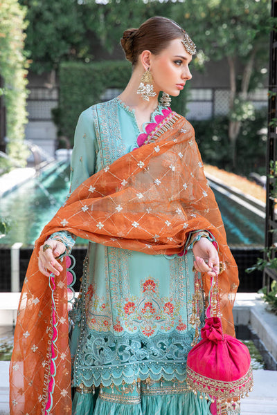 Maria B Luxury Eid Lawn Unstitched 3 Piece Embroidered Suit EL-23-05-Sea Green - Luxury Summer Collection D & M COLLECTION AND NIZAMI JEWELRY