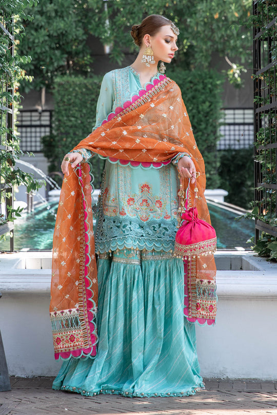 Maria B Luxury Eid Lawn Unstitched 3 Piece Embroidered Suit EL-23-05-Sea Green - Luxury Summer Collection D & M COLLECTION AND NIZAMI JEWELRY