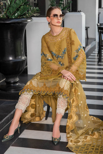 Maria B Luxury Eid Lawn Unstitched 3 Piece Embroidered Suit EL-23-06-Mustard - Luxury Summer Collection D & M COLLECTION AND NIZAMI JEWELRY