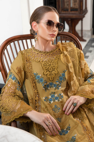 Maria B Luxury Eid Lawn Unstitched 3 Piece Embroidered Suit EL-23-06-Mustard - Luxury Summer Collection D & M COLLECTION AND NIZAMI JEWELRY