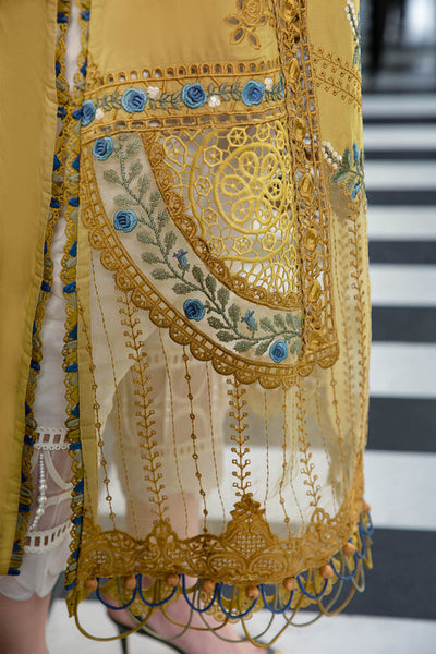 Maria B Luxury Eid Lawn Unstitched 3 Piece Embroidered Suit EL-23-06-Mustard - Luxury Summer Collection D & M COLLECTION AND NIZAMI JEWELRY