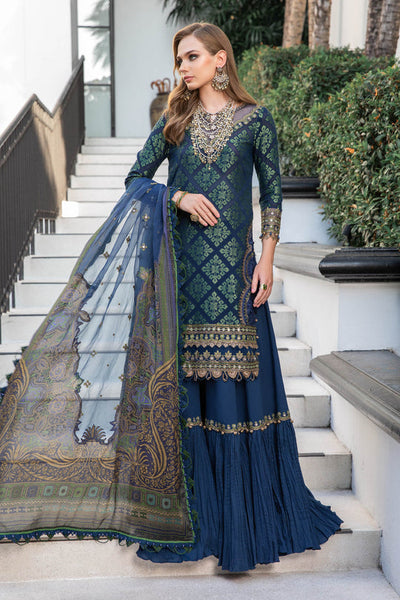 Maria B Luxury Eid Lawn Unstitched 3 Piece Embroidered Suit EL-23-08-Blue - Luxury Summer Collection D & M COLLECTION AND NIZAMI JEWELRY