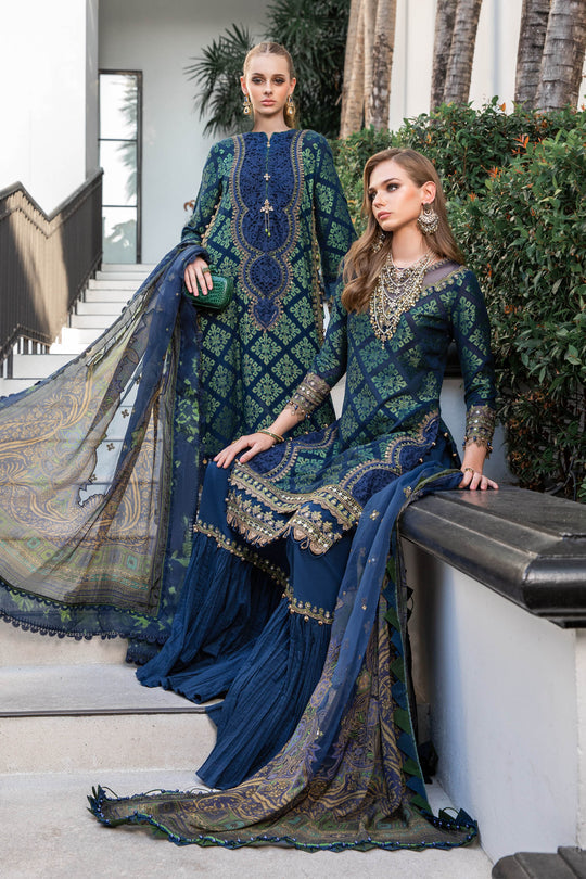 Maria B Luxury Eid Lawn Unstitched 3 Piece Embroidered Suit EL-23-08-Blue - Luxury Summer Collection D & M COLLECTION AND NIZAMI JEWELRY