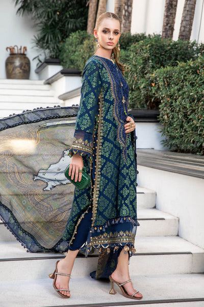 Maria B Luxury Eid Lawn Unstitched 3 Piece Embroidered Suit EL-23-08-Blue - Luxury Summer Collection D & M COLLECTION AND NIZAMI JEWELRY