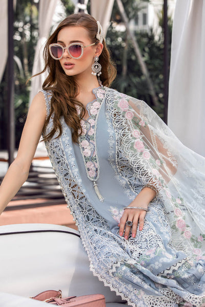 Maria B Luxury Eid Lawn Unstitched 3 Piece Embroidered Suit EL-23-10-Ice Blue - Luxury Summer Collection D & M COLLECTION AND NIZAMI JEWELRY