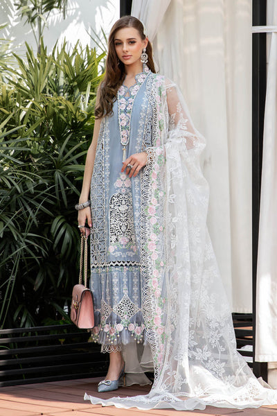 Maria B Luxury Eid Lawn Unstitched 3 Piece Embroidered Suit EL-23-10-Ice Blue - Luxury Summer Collection D & M COLLECTION AND NIZAMI JEWELRY